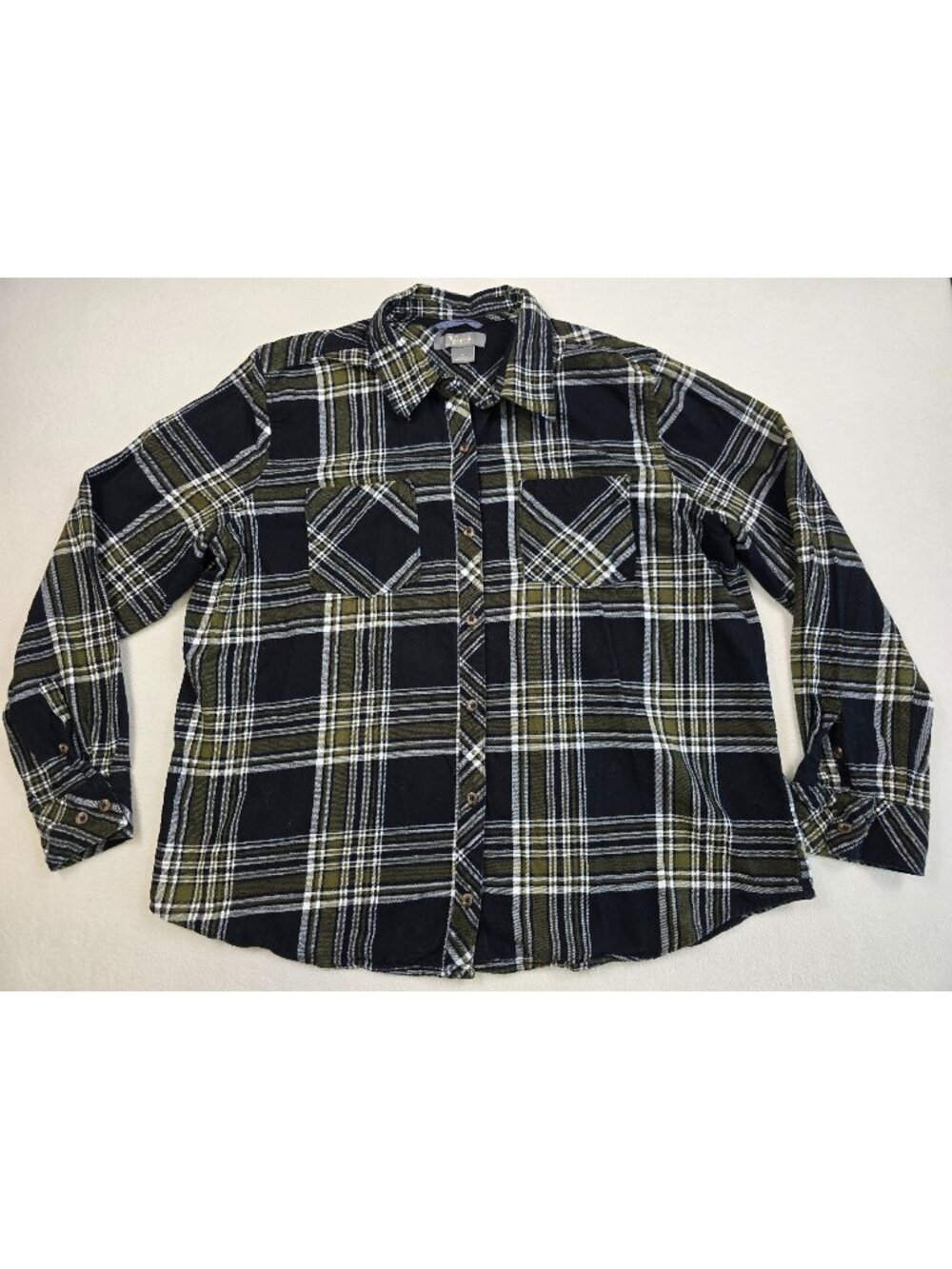 Natural Reflections Womens XL Plaid Flannel Shirt Black & Green